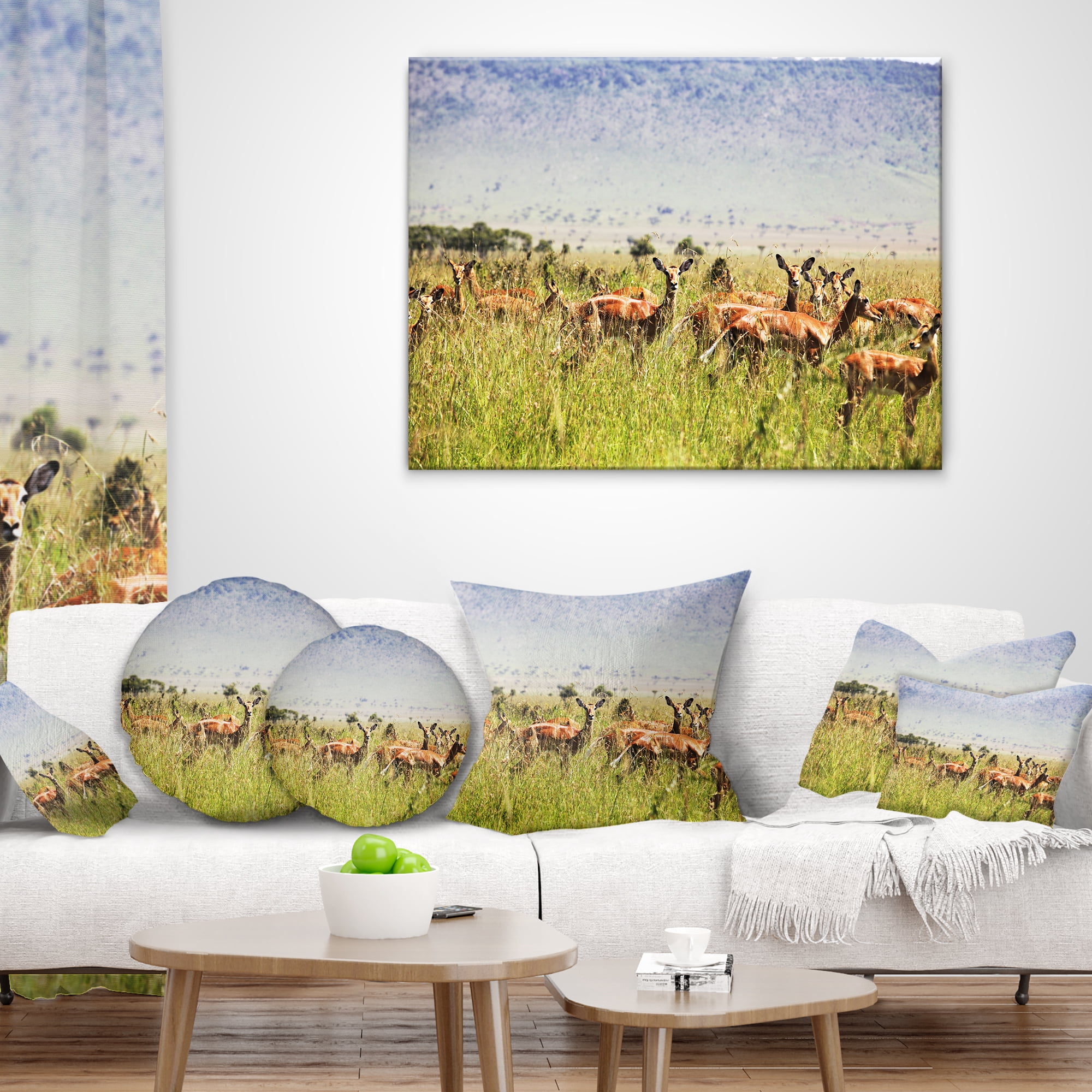 Designart Beautiful Antelope in Grass - African Landscape Printed Throw Pillow - 16x16