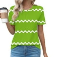 thumbnail image 2 of Jewelreauty Women Casual Summer T-Shirts Short Sleeve Crewneck Tunic Pleated Tops Loose Striped Blouses (M, Green), 2 of 4