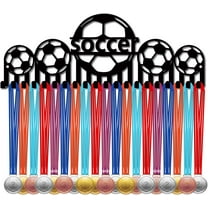 1 set Soccer Medal Hangers Medal Holder Display Rack Football Sports Metal Hanging Awards Iron Mount Decor with 20 Hooks for Wall Home Badge Dancer Soccer