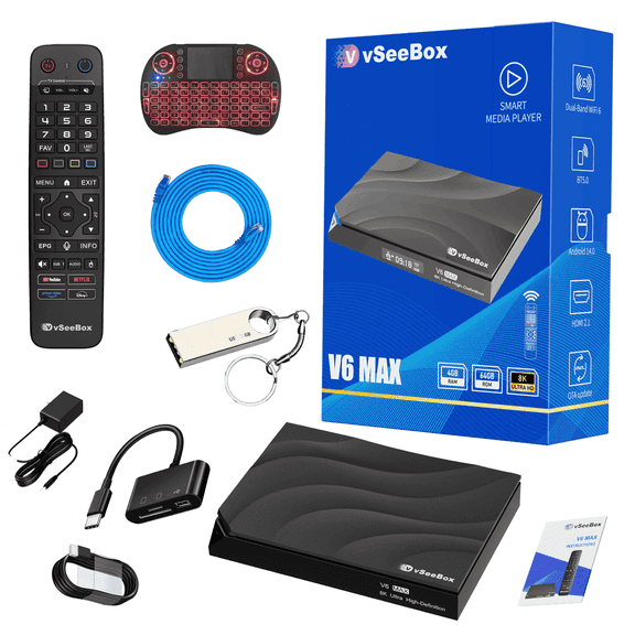 FYLTOG VseeBox V6 Max 2026, 8K HDR Streaming,Gaming Media Player | 4GB 64GB, Dual Band WiFi 6