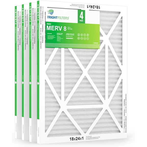 TRIGHTFILTERS 18x24x1 MERV 8 Pleated HVAC AC Furnace Air Filters (4-Pack)