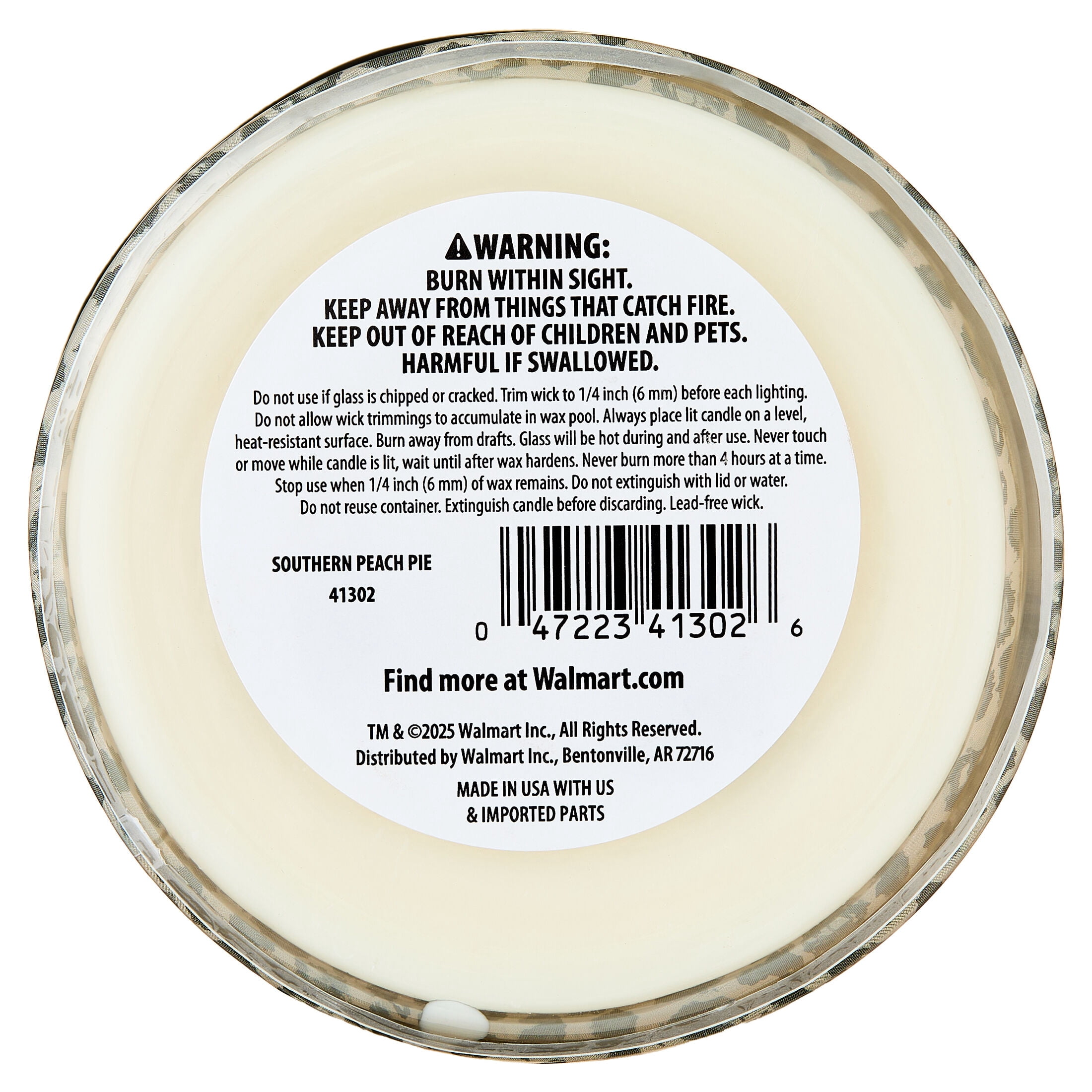 Mainstays 3-Wick Glass Jar Candle with Decorative Wrap, Southern Peach Pie, 13 oz