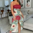 thumbnail image 1 of ICHUANYI Clearance Women's Summer Print Strapless Long Dress Beach Split Dress Party Club Dress(Green, M) ICHUANYI WER2023080910237, 1 of 5