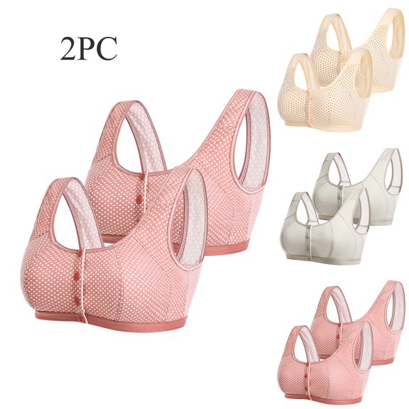 HAPIMO Women's 2Pc Plus Size Everyday Bra Front Open Bra Lifting Bra Comfy Underwear Push Up Wireless Brassiere Clearance Solid Color Trendy Lady Lingerie Beige L