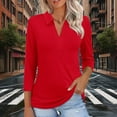 thumbnail image 2 of Gbsyewxs Shirts For Women 3/4 Sleeve Lapel Solid Color Fashion Summer Womens T Shirt Red, 2 of 8