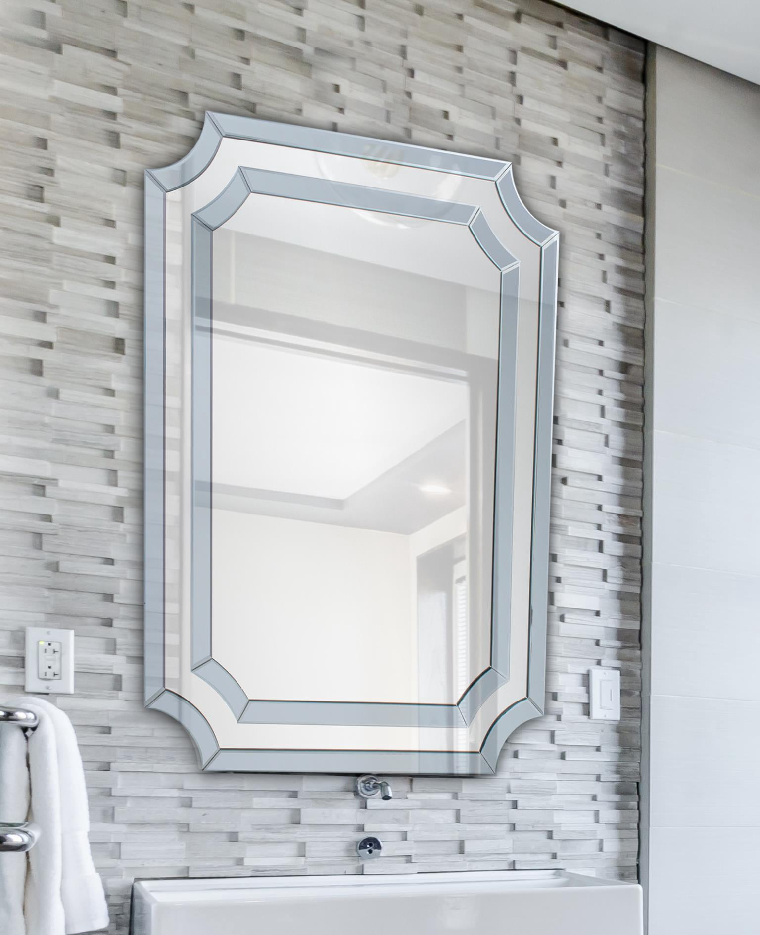 Tyler Dillon Rectangular Double Gray Mirror Bordered Wall Mirror with Scalloped Corners 48"H x 36"W