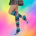 thumbnail image 2 of IWRICH Women's Striped Knee High Socks Funny Novelty Athletic Colorful Stripe Cute Stockings Tube Socks Blue, 2 of 5
