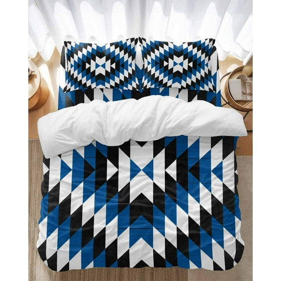 Aztec Southwest Bedding Duvet Cover Set King Size 4 Pieces Vintage Abstract Blue Black Geometric Rustic Bedding Set with Zipper Closure, 1 Comforter Cover 92x106 Inches 1 Flat Sheet & 2 Pillow Cases