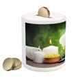 thumbnail image 2 of Spa Piggy Bank, Stones with Orchid and Candles Green Plants at the Background Print, Ceramic Coin Bank Money Box for Cash Saving, 3.6" X 3.2", White Green and Black, by Ambesonne, 2 of 4