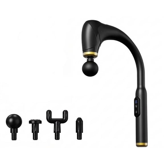 Professional Long-Handle Curved Massage Gun for Deep Tissue Recovery, Handheld Percussion Muscle Massager with 6 Adjustable Speeds, Ergonomic Fascia Gun for Back and Shoulders