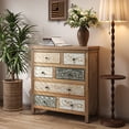 thumbnail image 3 of 25.2" Vintage Tall Storage Cabinet, Rustic Multicolor Carved Wood Cabinet with 7 Drawers, Farmhouse Accent Furniture for Living Room, Dining Room, Hallway, 3 of 7