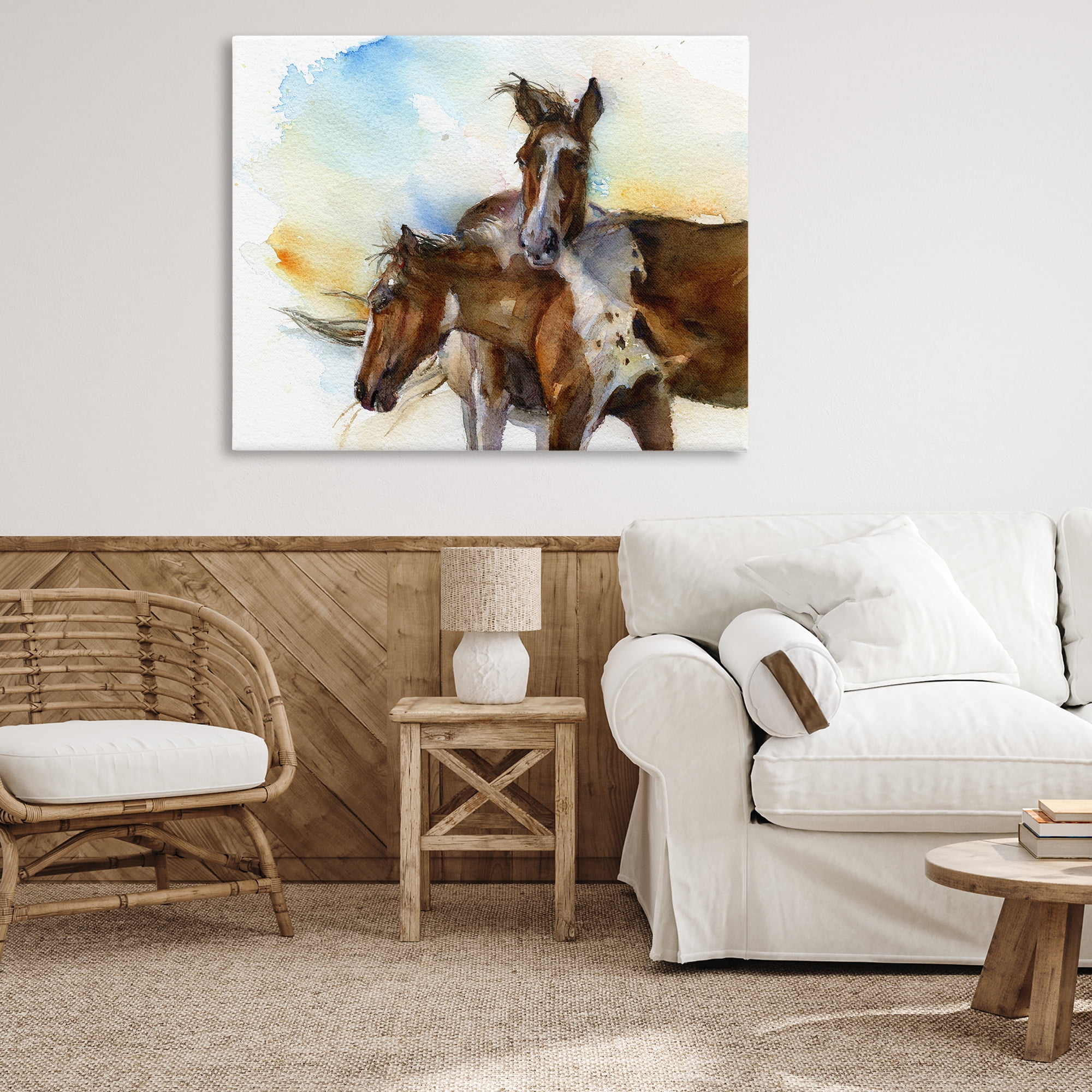 Stupell Industries Brown Horses Watercolor Animals & Insects Painting Gallery Wrapped Canvas Art Print Wall Art, 48 x 36