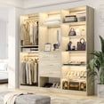 thumbnail image 6 of iSunirm 75 Inch Closet Organizer System, 3-in-1 Freestanding Closet Set, Wardrobe Closet with Hanging Rods, Drawers, and Adjustable Shelves, Walk-In Closet for Bedroom or Closet, White Oak, 6 of 8
