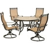 Hanover Monaco 5-Piece Outdoor Furniture Patio Dining Set, 4 Sling Swivel Rocker Chairs and 51" Round Tile-Top Table, Brushed Bronze Finish, Rust-Resi