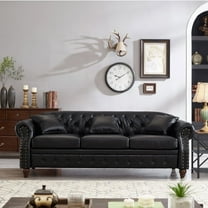 85.8" Living Room Chesterfield Sofa - Classic Design, Faux Leather PU, & Storage Space (Black)