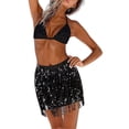 thumbnail image 3 of Women Belly Dance Hip Skirt Tassel Scarf Sequin Wrap Rave Costume ，Black, 3 of 9
