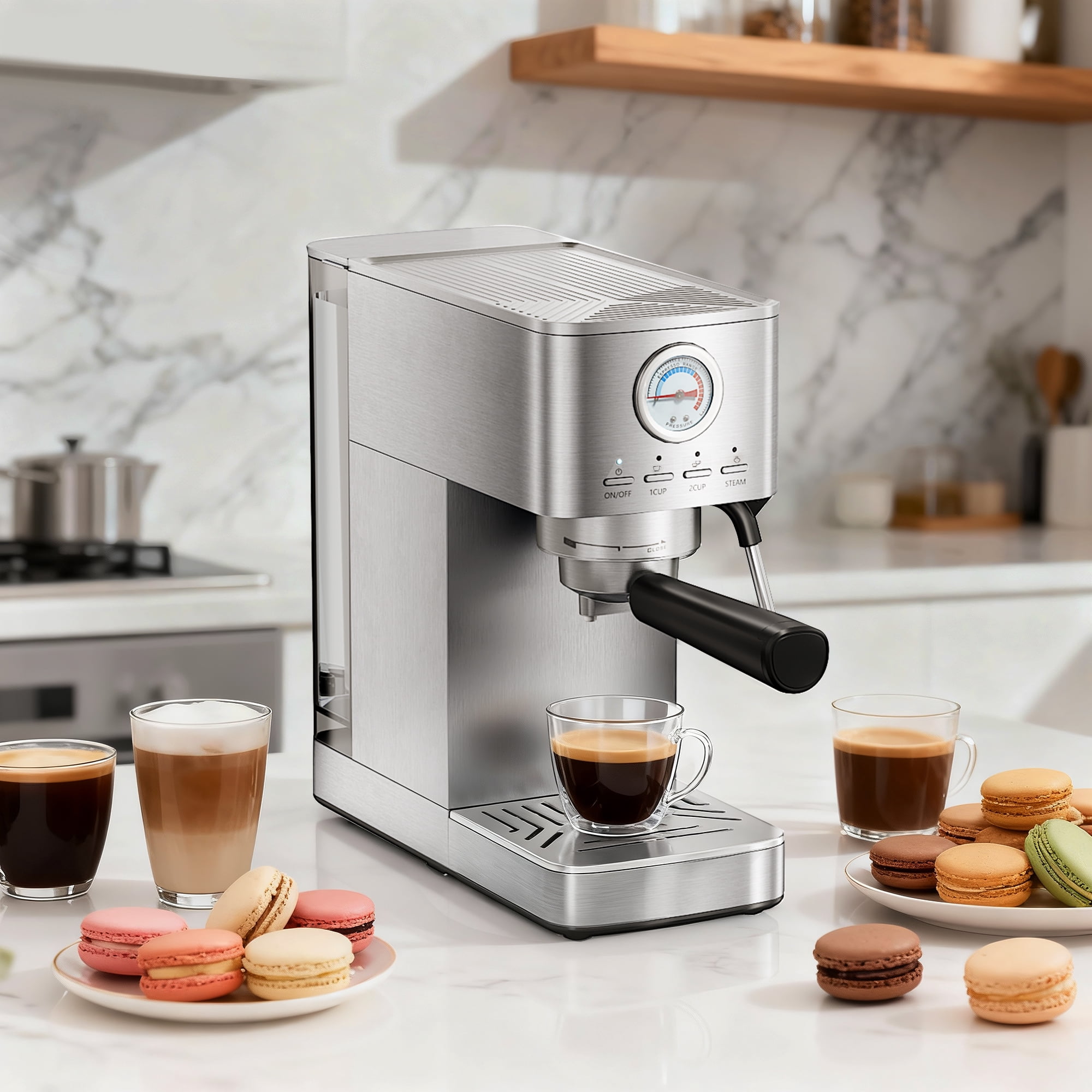 Espresso Machine 15 Bar, Espresso Coffee Maker with Milk Frother and Hot Water, 47 Oz Removable Water Tank and Brew Pressure Gauge for Office Home Kitchen