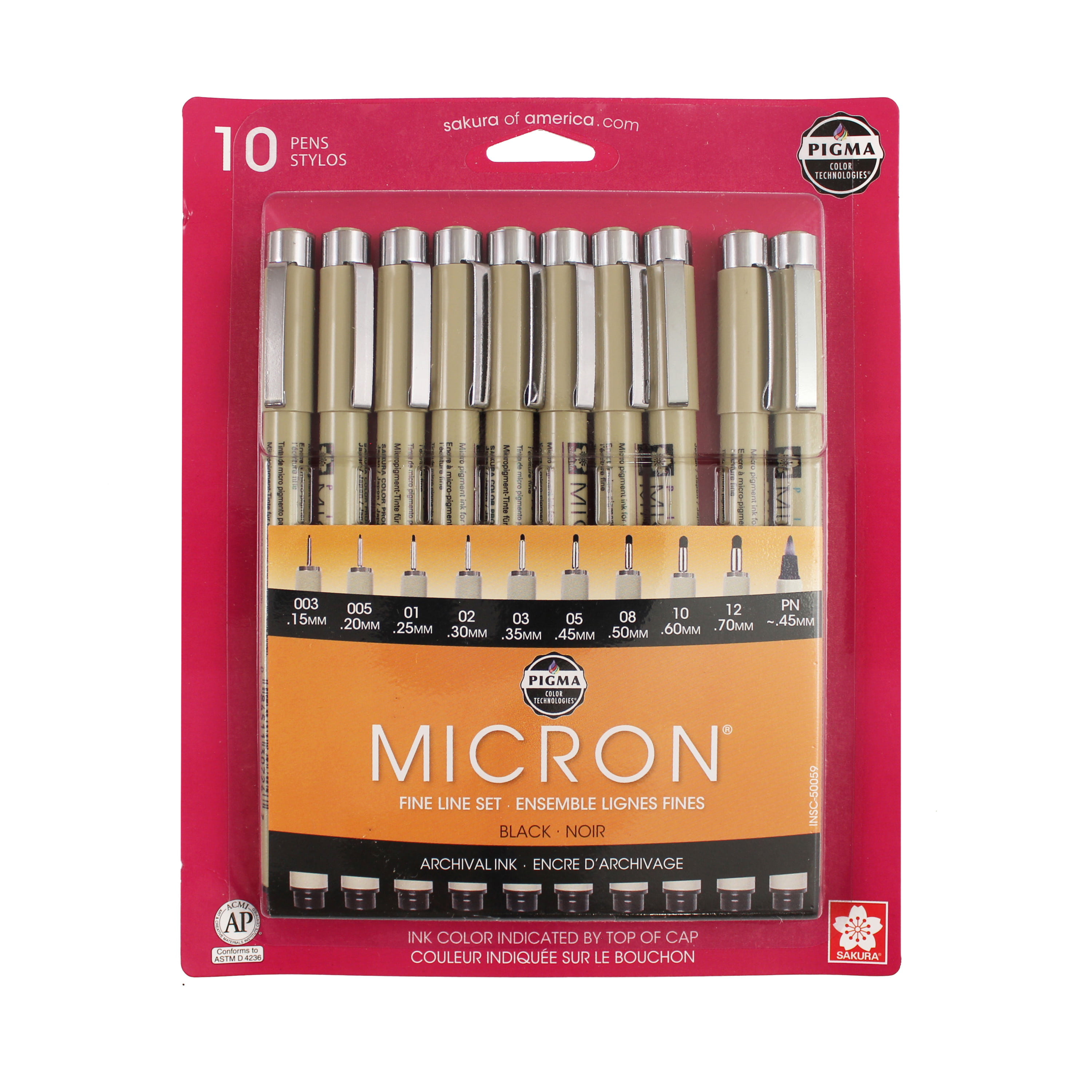 Sakura Pigma Micron Pen Set Black Size 005 01 02 03 05 and 08 30062 