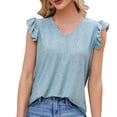 thumbnail image 1 of Elegante camiseta de manga corta con cuello en V sólido para mujer Blusa suelta Tops OAVQHLG3B Store lin121212, 1 of 5