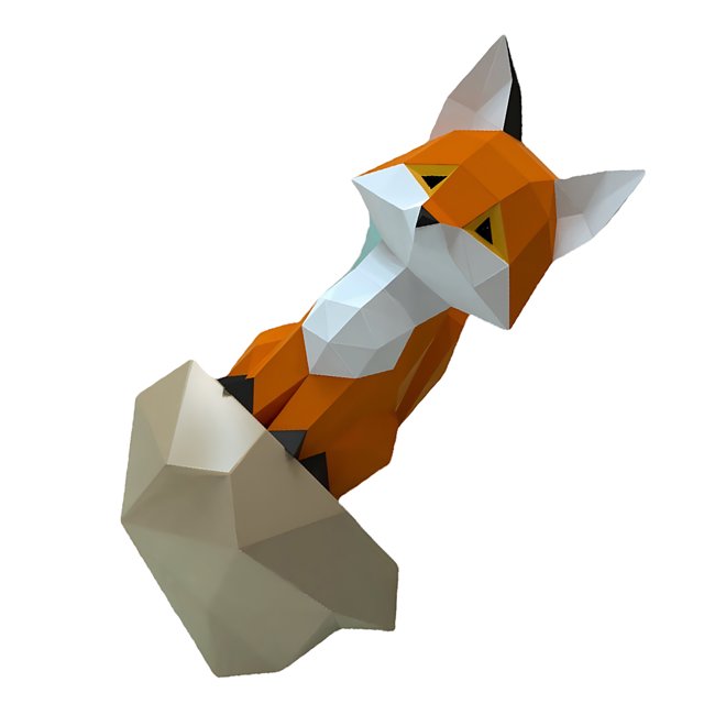 Moyic Ligero y fácil de llevar, Papercraft, dibujos animados, cartón 3D, animales sentados, escultura de zorros, juguetes de papel cartulina De pie sobre una roca