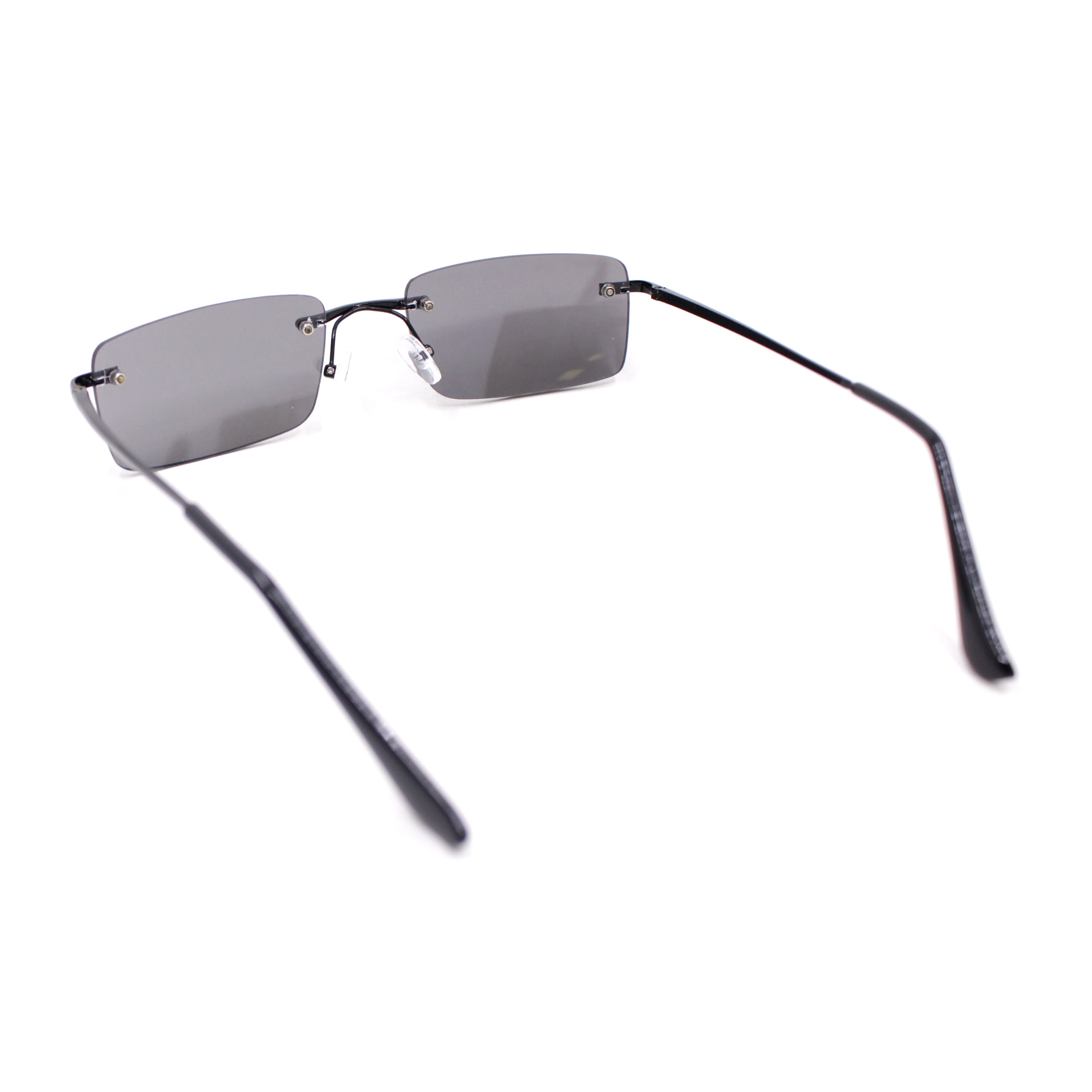 Rimless Narrow Rectangle Minimal Simple Dad Sunglasses Gunmetal - Smoke