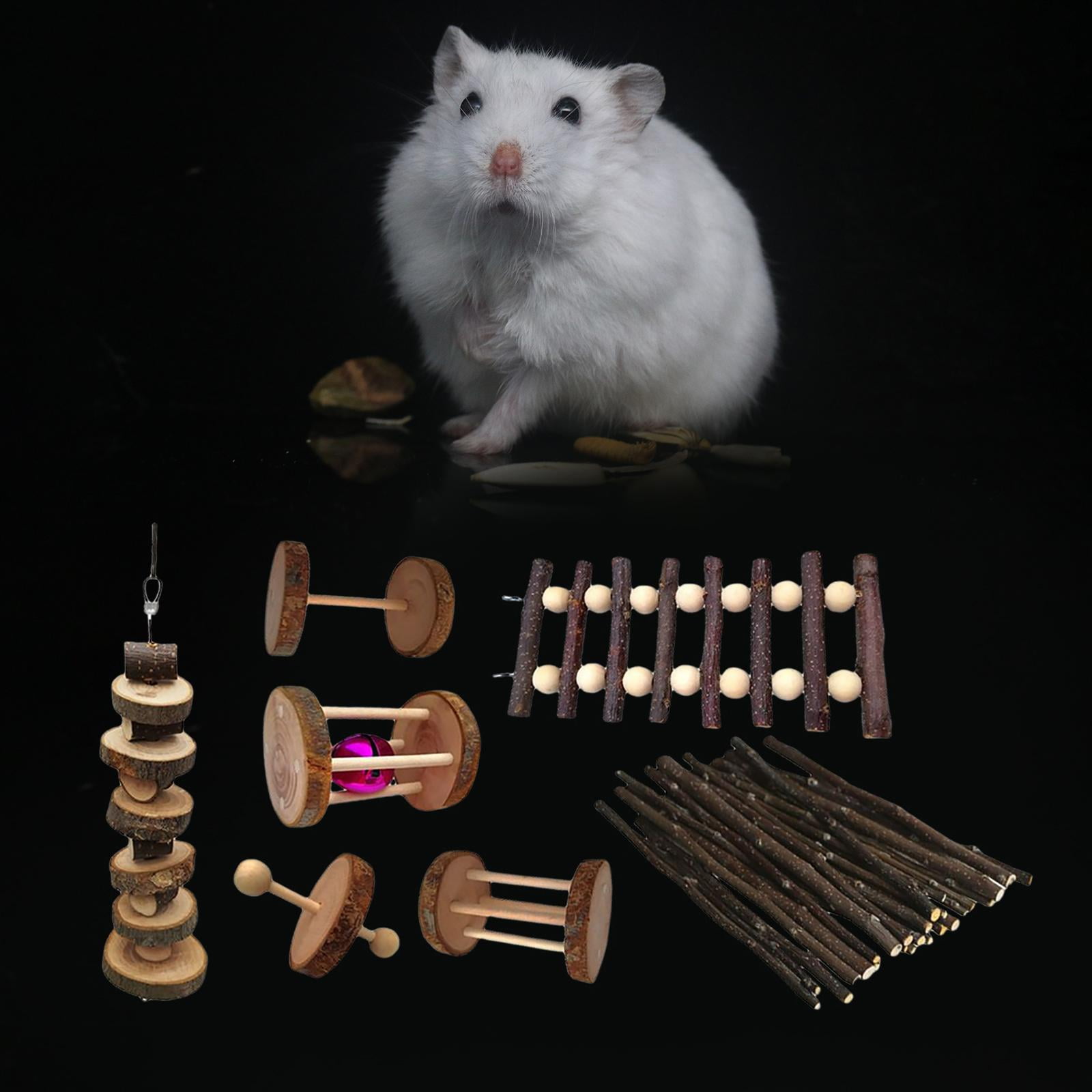 EHJRE Guinea Pig Toy Bunny Toy,Chinchilla Snacks Toys,Hamster Chew Toy,Natural Wood Dumbells for Gerbil,Hamster,Rabbit,Small Animal Molar Accessories , D D