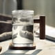 thumbnail image 4 of Taza de té de cristal con la taza de café de cristal de la manija de madera de la taza de té de Infuser y de la tapa, taza de cristal aislada, 4 of 5
