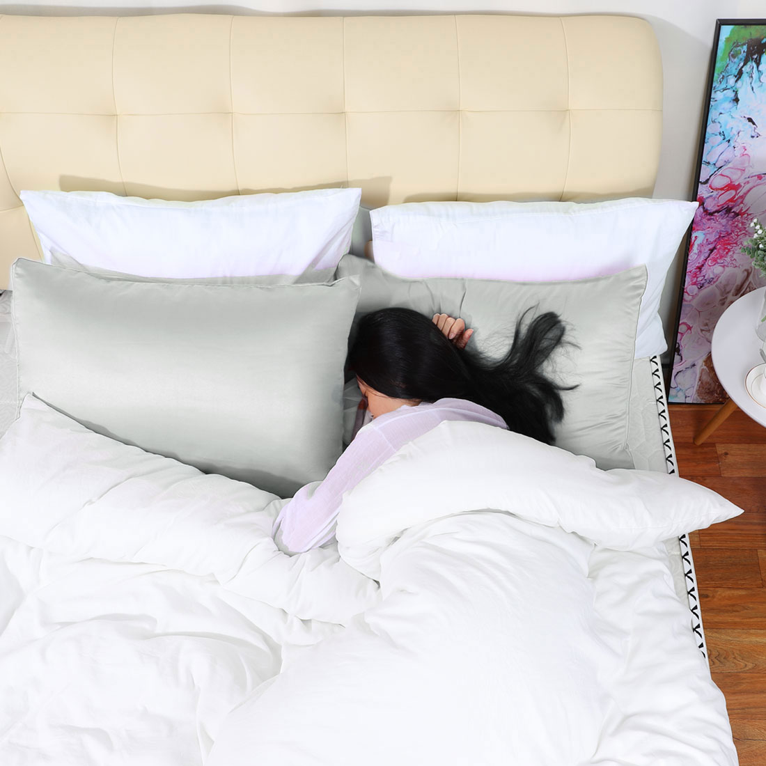 Unique Bargains 4 Pack Satin Pillowcases for Hair and Skin, Light Gray King