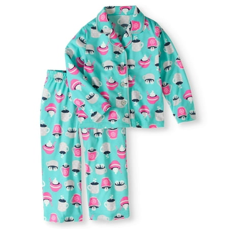 Girls Fleece Shawl Collar Robe - Toddler Girl Notch Collar Long Sleeve Classic Pajamas, 2pc Set