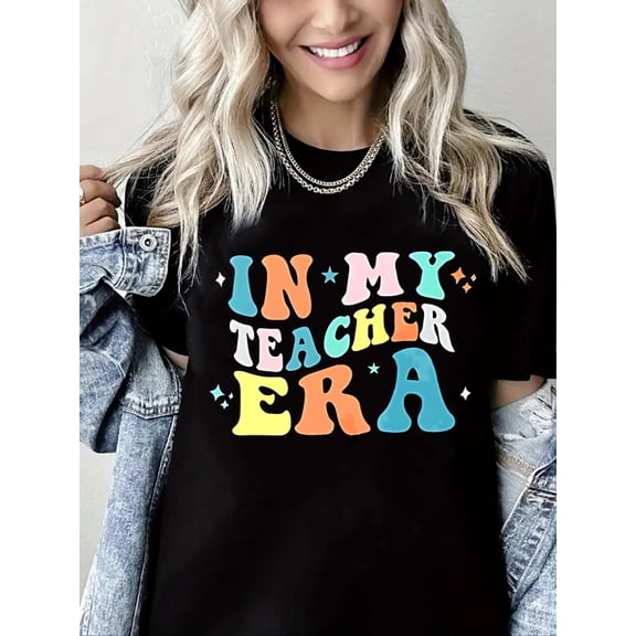 Women Teacher T-Shirt in My Teacher Era Graphic Shirt Casual Loose Short Sleeve Crew Neck Top