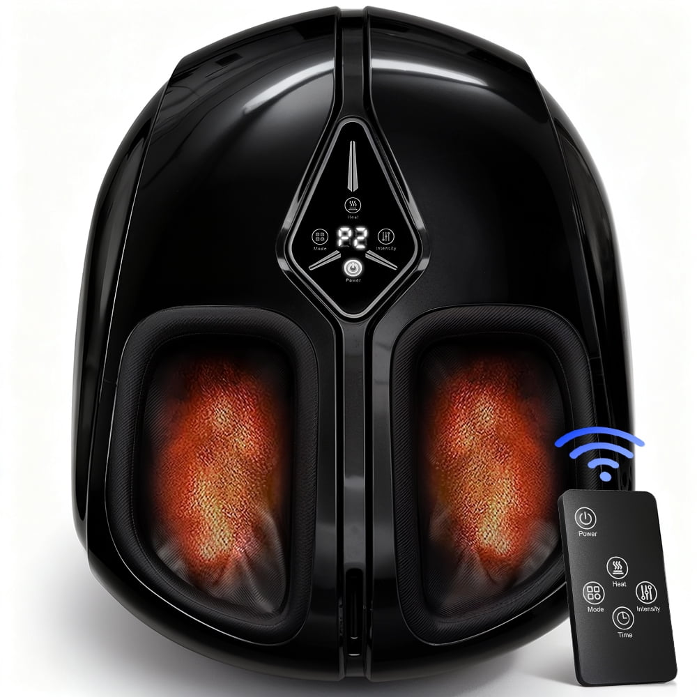 Foot Massager with Heat, Caveen Shiatsu Feet Massager Machine with 4 Modes & 5 Intensities, Auto-off Timers, Relax for Home or Office, Black