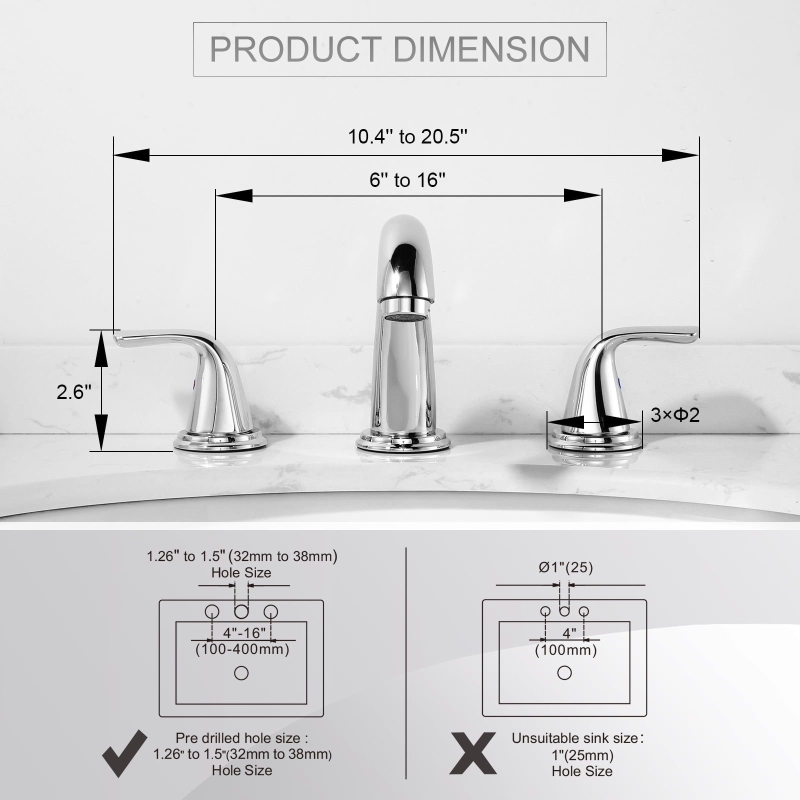 Wowow Double-Handle bathroom faucet 3 hole with Pop up Drain in Black for Bathroom Sink