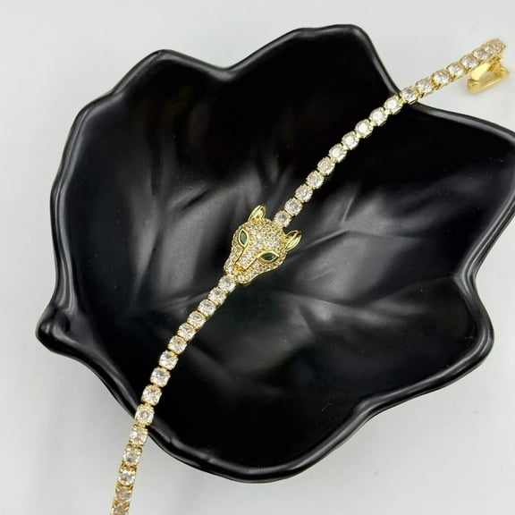 5.5CT Round Cut Natural Moissanite Diamond Panther Bracelet in 14K Yellow Gold Plated