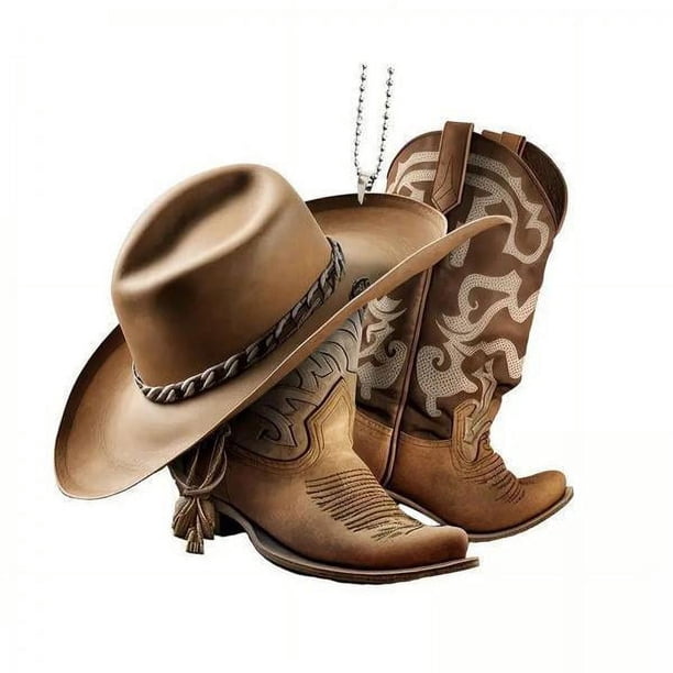 6x Colgante para Espejo Retrovisor de Coche, Sombrero de Vaquero, Bota, Regalo Ornamental Colgante, Adornos Decorativos Occidentales para El Hogar Y E 4 piezas
