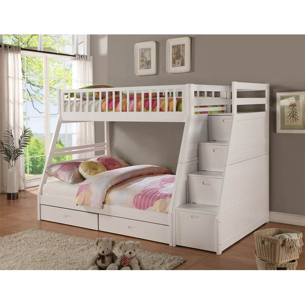 Twin Over Full White Staircase Bunk Bed