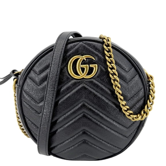 Pre-Owned Gucci GG Marmont Mini Round Leather Crossbody Bag Black