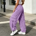 thumbnail image 5 of Venzia Women Drawstring Cargo Jogger Pants Loose Wide Leg Streetwear Trousers, 5 of 6