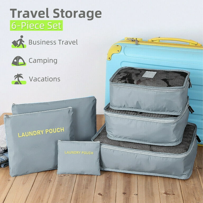 6 Pcs Durable Luggage Organizer Pouch Clothes Shoes Bags Travel Organizers Luggage Waterproof Clothes Storage Bags Gray