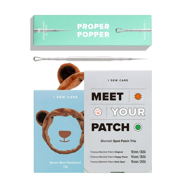 I Dew Care Ensemble de Soins de la Peau du Visage - Répondez à Votre Patch & Bon Popper & Bandeau Patchs Mignons pour Boutons Traitement des Irritations et des Imperfections pour le Visage Éliminateur de Taches
