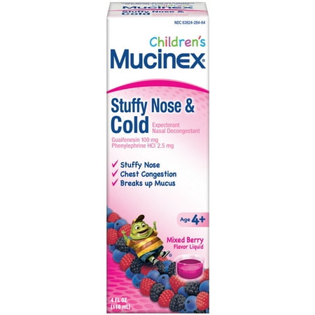 Mucinex Children's Stuffy Nose & Cold Liquid, Mixed Berry, 4 oz, LIMITED TIME OFFER: Includes Voucher for Doctor On Demand Online Doctor Visit*