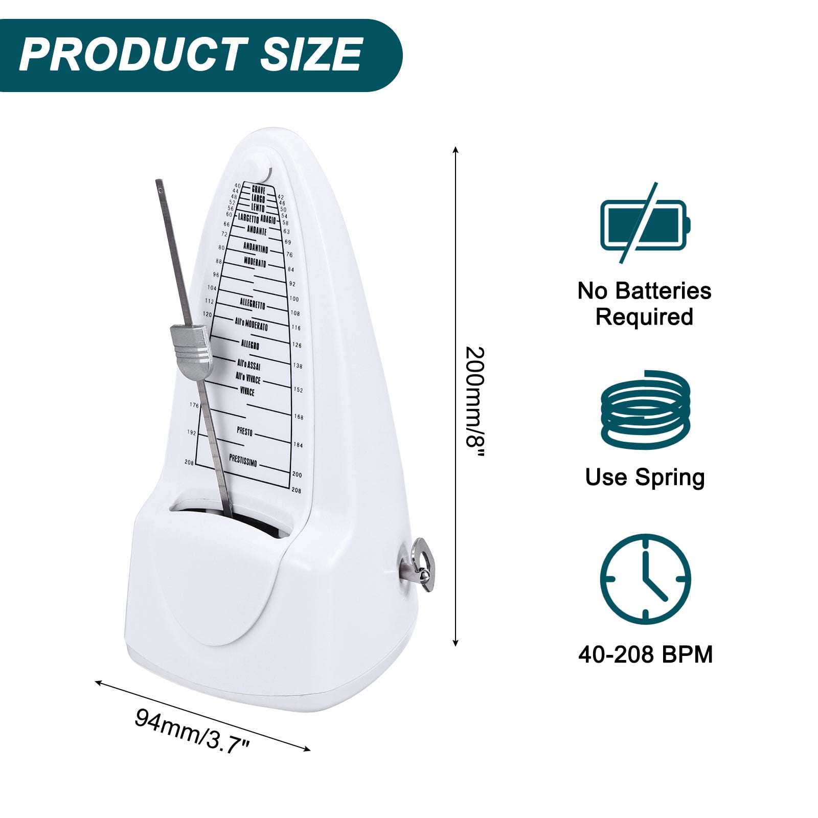 Uxcell Mechanical Metronome High Accuracy Musical Timer Universal Metronome for Piano Guitar Violin Ukulele Player White