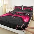 thumbnail image 3 of Manfei Neon Gamepad Sheet Set Twin,Modern Geometric Honeycomb Bedding Sets Twin Size,Red Black Twin Sheet Sets For Boys Kids,Super Cozy Bedroom Decor,3pcs, 3 of 7