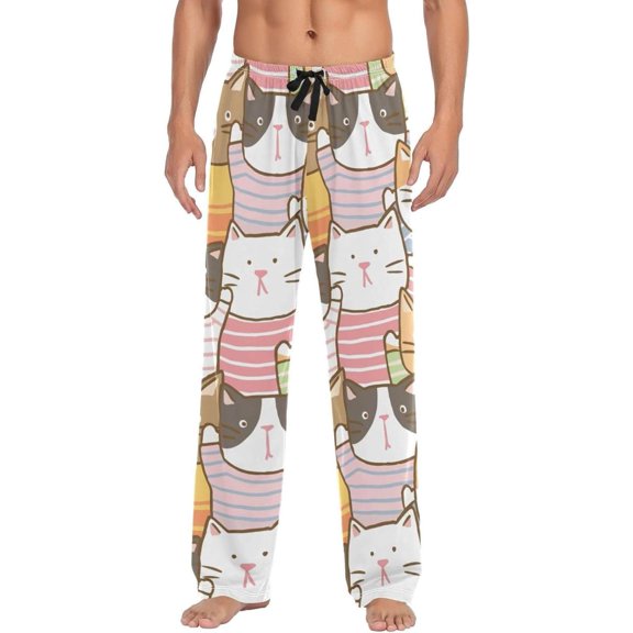 Cute Cats Ghost Pajama Pants, Men's Lounge Pants Light with Drawstring and Pockets, Christmas New Year Birthday Father's Day Gifts, Small