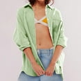 thumbnail image 6 of Zedker Womens Button Down Shirts Long Sleeve V Neck Solid Casual Tunics Tops with Pockets Green Plus L, 6 of 7