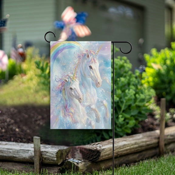 Wobogo Rainbow Unicorns Garden Flag 12×18 Inch Double Sided For Outdoor Yard Decoration