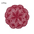 thumbnail image 3 of Uxcell Crochet Doilies Handmade Crochet Cotton Coaster Round Lace Placemats with Floral Patterns Claret 4pcs, 3 of 5