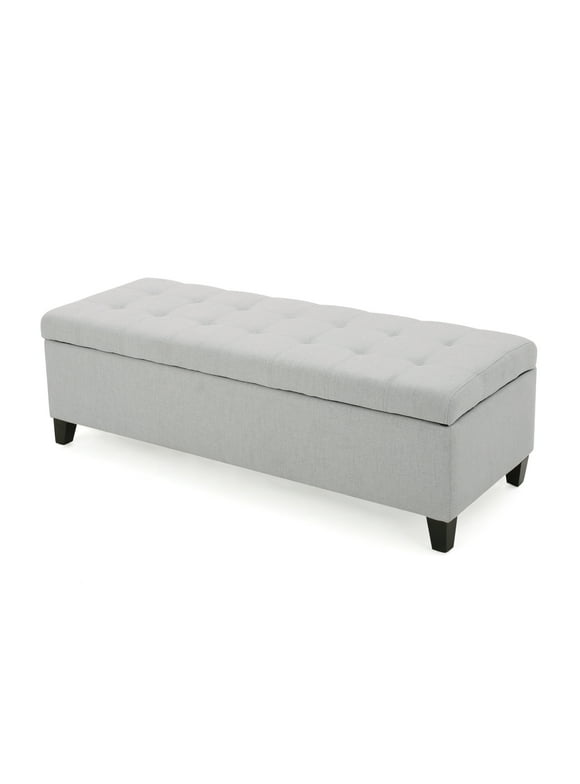GDF Studio Wendover Contemporary Fabric Tufted Storage Ottoman Bench, Light Gray and Dark Brown