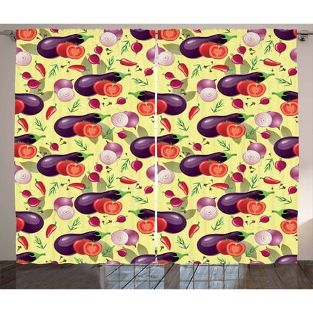 Eggplant Curtains 2 Panels Set, Eggplant Tomato Relish Onion Going Green Eating Organic Tasty Preserve Nature, Window Drapes for Living Room Bedroom, 108W X 84L Inches, Multicolor, by (Best Way To Preserve Onions)
