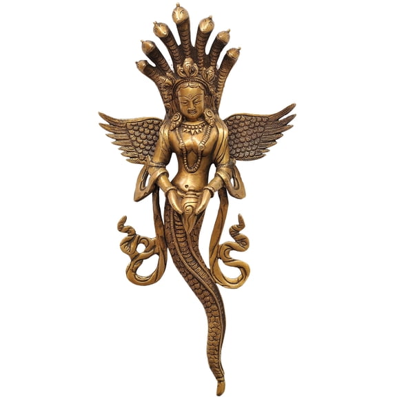 14 inch Naga Kanya Snake Woman Wall Hanging Serpent Maiden Brass Sculpture Mythic Guardian