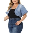 thumbnail image 4 of Agnes Orinda Women's Plus Size Denim Jackets Cardigan Casual Short Crop Jean Jacket Shrug 1X Light Blue, 4 of 6